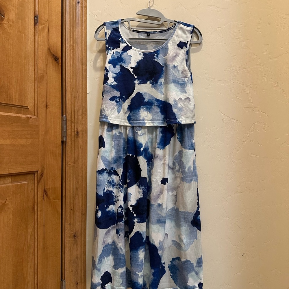 Nursing Blue Watercolor Sleeveless Dress